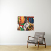 猫が食堂でチーズバーガーを注文 タペストリー (インサイチュ(横))