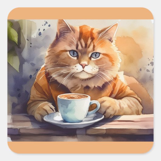 猫が飲むコーヒースクエアのシール スクエアシール (正面)