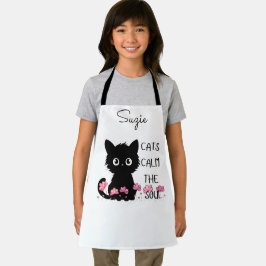 猫が魂を穏やかにする可愛い黒猫ピンクの花 エプロン