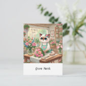 猫が魅力的美しい花を丁寧に配る シーズンポストカード (スタンド正面)