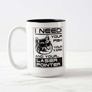 猫が魚の糸とレーザーポインター可愛い子猫 ツートーンマグカップ