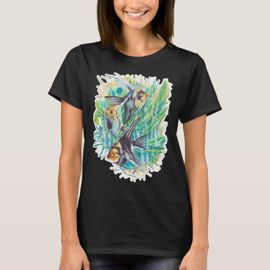 猫が魚を見ている Tシャツ (正面)