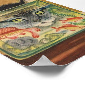 猫が魚を見るヴィンテージのポスター ポスター (角)