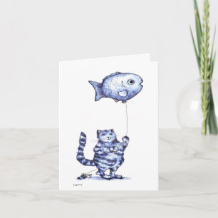 猫が魚を飛ばすお見舞いカード カード