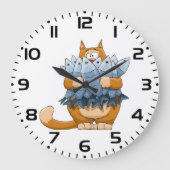 猫が魚を飼う ラージ壁時計 (正面)