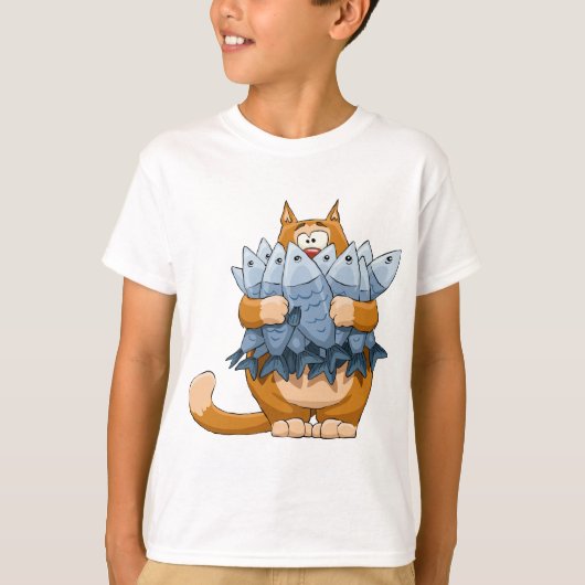 猫が魚を飼う Tシャツ (正面)