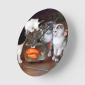 猫が魚釣りを丼に絵画入れる ラウンド壁時計 (傾斜)