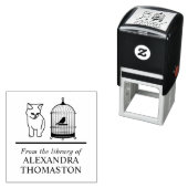 猫が鳥かごを覗く 図書館の本の名前 セルフインキングスタンプ (インサイチュ)