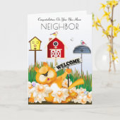 猫が鳥を市に迎える |新しいホーム カード (黄色い花)