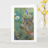 猫が鳥を捕まえたブルーノ・ライジェフォス カード (黄色い花)