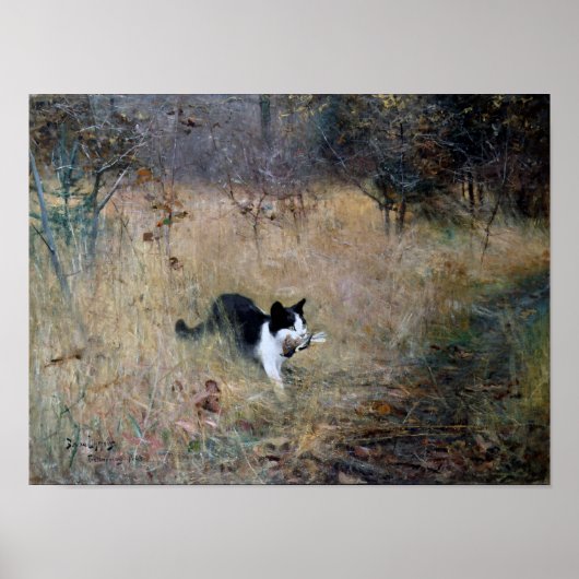 猫が鳥を捕まえたブルーノ・ライジェフォス ポスター (正面)