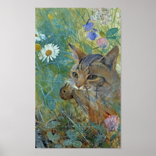 猫が鳥を捕まえたブルーノ・ライジェフォス ポスター (正面)