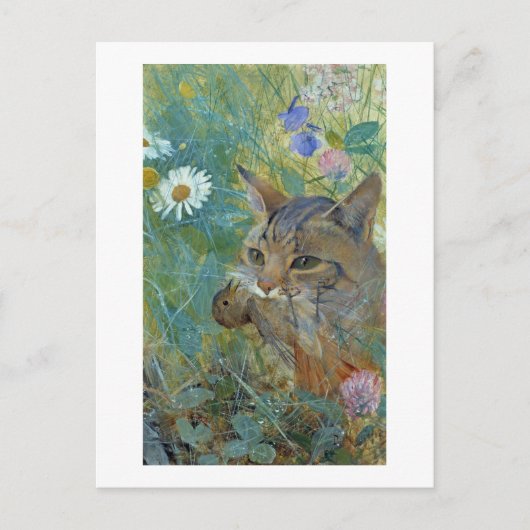 猫が鳥を捕まえたブルーノ・ライジェフォス ポストカード (正面)