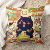 猫が麺類のスープを食べている+友達 クッション (ブランケット)