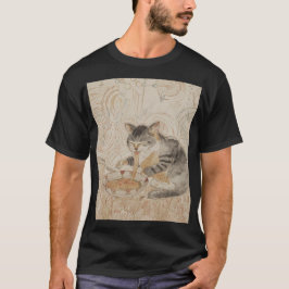 猫が麺類を食べている  Tシャツ