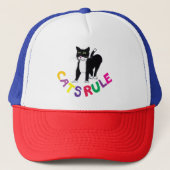 猫が黒と白を支配するトラック猫好き キャップ (正面)