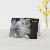 猫が「WHAT?」と言う – おもしろい誕生日 カード (黄色い花)
