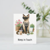 猫がtouchで泡茶保を飲んでいる ポストカード (スタンド正面)
