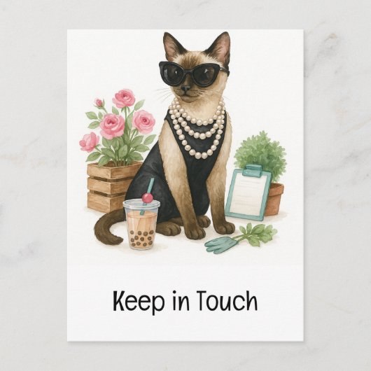 猫がtouchで泡茶保を飲んでいる ポストカード (正面)