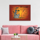 猫こうもり犬とクモのハッピーハローウィン キャンバスプリント (インサイチュ (リビング))