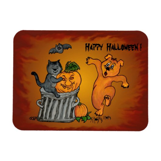 猫こうもり犬とクモのハッピーハローウィン マグネット (横)