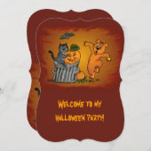 猫こうもり犬とクモのハッピーハローウィン 招待状 (正面/裏面)