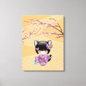 猫こけし人形 - 猫耳芸者 キャンバスプリント (正面)
