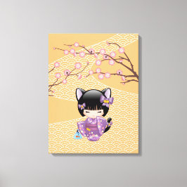 猫こけし人形 - 猫耳芸者 キャンバスプリント