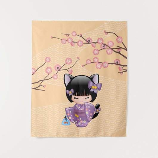 猫こけし人形 - 猫耳芸者 タペストリー (正面)