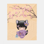 猫こけし人形 - 猫耳芸者 フリースブランケット (正面)