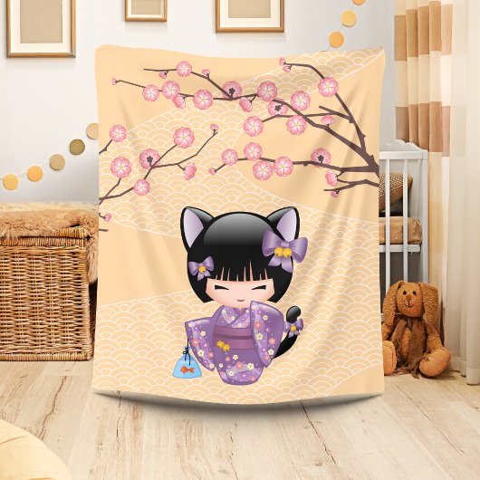 猫こけし人形 - 猫耳芸者 フリースブランケット
