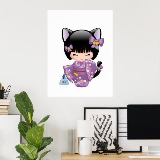 猫こけし人形 - 猫耳芸者 ポスター (ホームオフィス)