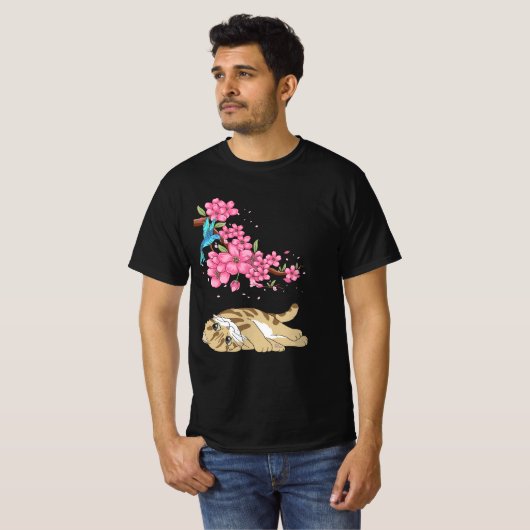 猫さくらんぼ下かわいい日本のかわいい猫 Tシャツ (正面フル)