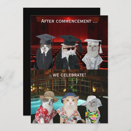 猫たおもしろいちカスタマイズ可能な卒業パーティー招待状 招待状 (正面/裏面)