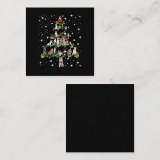 猫たおもしろいちクリスマスツリーT型オーナメントデコールプレゼント スクエア名刺 (正面/裏面)