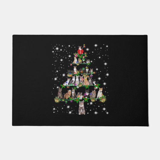 猫たおもしろいちクリスマスツリーT型オーナメントデコールプレゼント ドアマット (正面)
