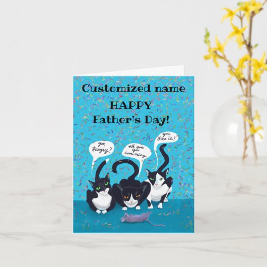 猫たちからの父の幸せな日 カード (黄色い花)
