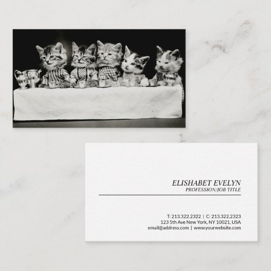 猫たちがお茶をヴィンテージ 名刺 (正面/裏面)