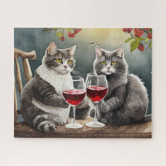 猫たちがワインを飲むパズル! ジグソーパズル (横)