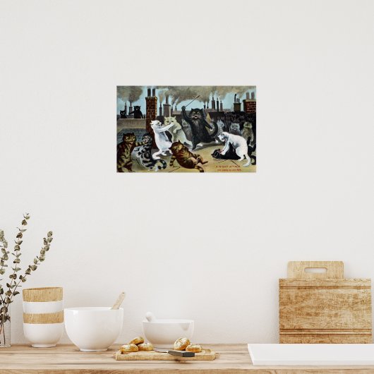 猫たちが屋根の上で公にする ポスター (キッチン)