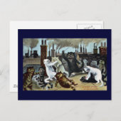 猫たちが屋根の上で公にする ポストカード (正面/裏面)