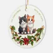 猫たちと初めてのクリスマス　フラワル・ウォーターカラー セラミックオーナメント (左)