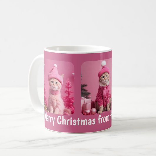 猫たちによるメリークリスマスピンクの休日 コーヒーマグカップ (正面左)