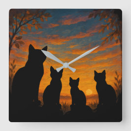 猫たちの日没ウォッチ スクエア壁時計