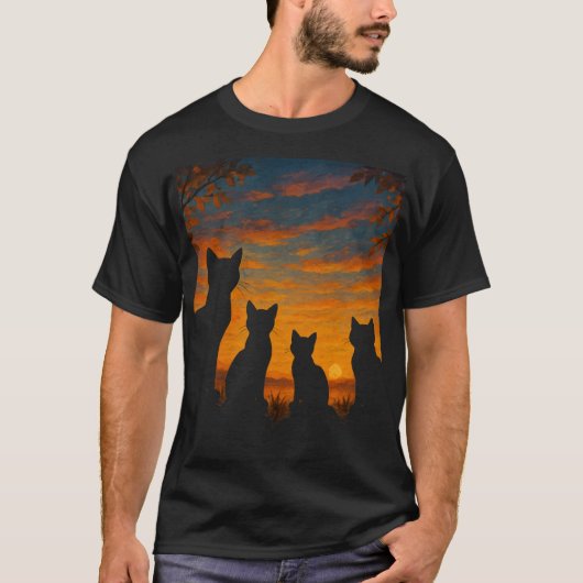 猫たちの日没ウォッチ Tシャツ (正面)