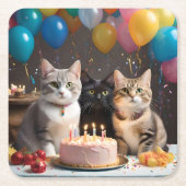 猫たちの誕生会 スクエアペーパーコースター (正面)