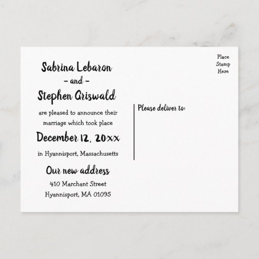 猫たった今結婚しました白黒の結婚発表 案内ポストカード (裏面)