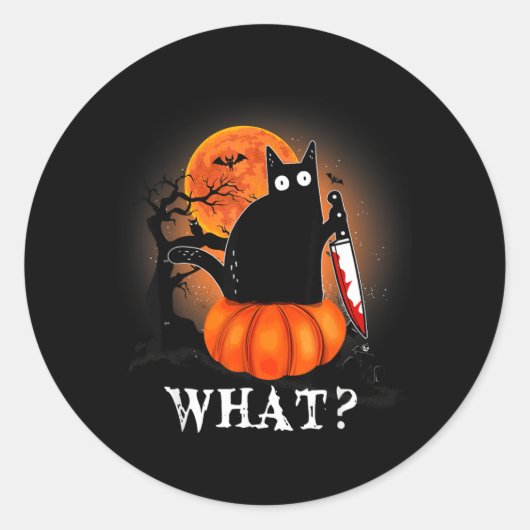 猫だよ ハロウィン おばけ 黒猫 コスチューム ラウンドシール (正面)
