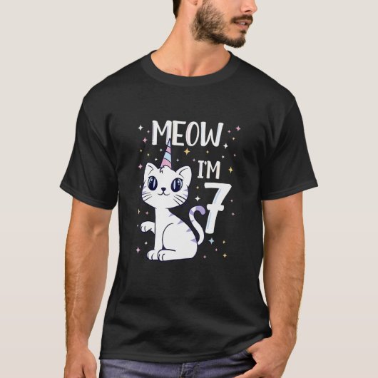 猫だよ!7歳の誕生日 ネコパーティー かわいい7歳の誕生日 Tシャツ (正面)