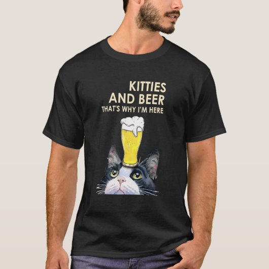 猫ちゃんとビールがかわいいねこ Tシャツ (正面)